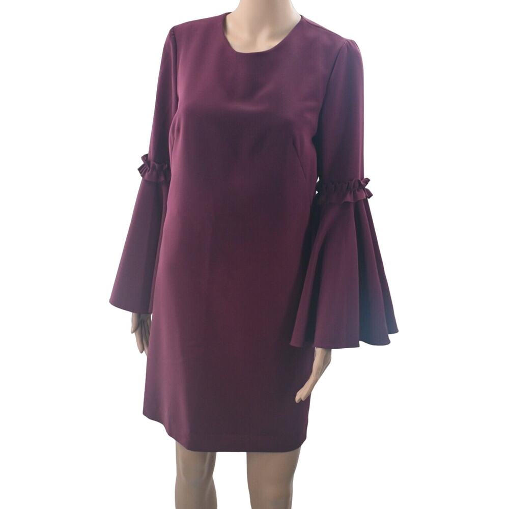 MILLY Cady Burgundy Red Bell Sleeves Mini Dress 4 Holiday USA Classic Maximalist - Picture 2 of 12